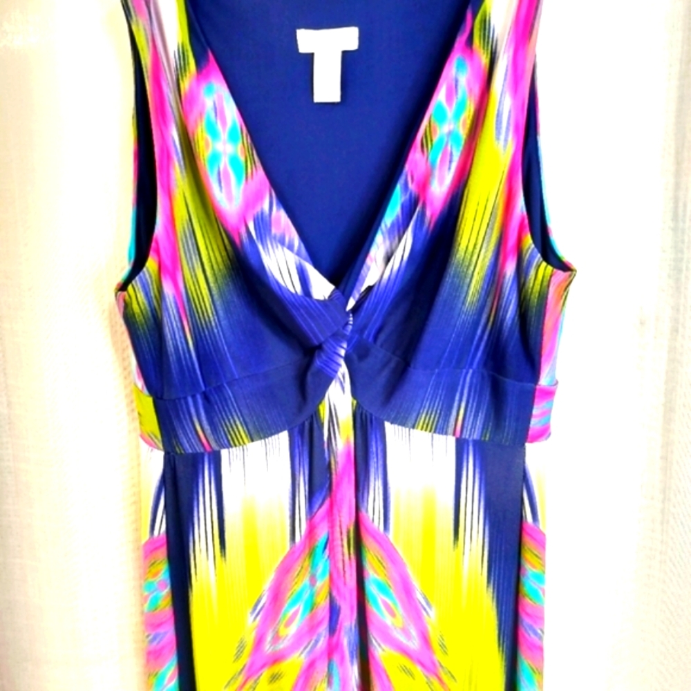 2/$30 Chicos Babydoll Empire Abstract  Sleeveless Maxi Sundress Size 1 Y2K‎ - Picture 4 of 9